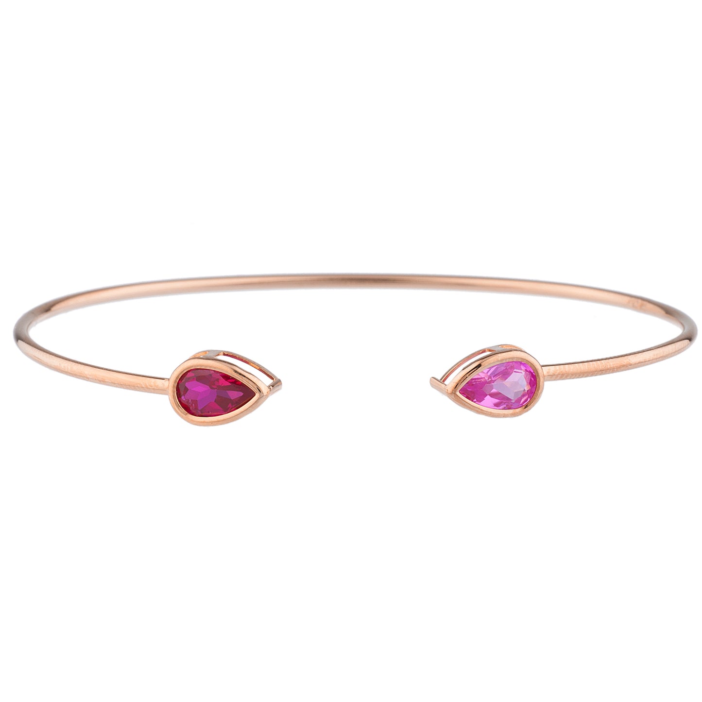 Created Ruby & Pink Sapphire Pear Bezel Bangle Bracelet 14Kt Rose Gold Plated Over .925 Sterling Silver