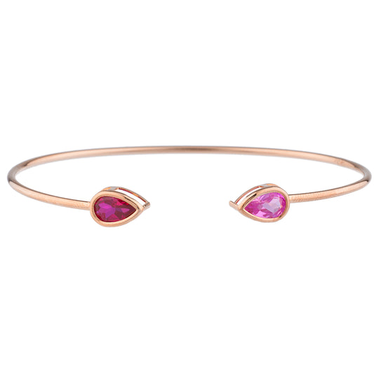 Created Ruby & Pink Sapphire Pear Bezel Bangle Bracelet 14Kt Rose Gold Plated Over .925 Sterling Silver