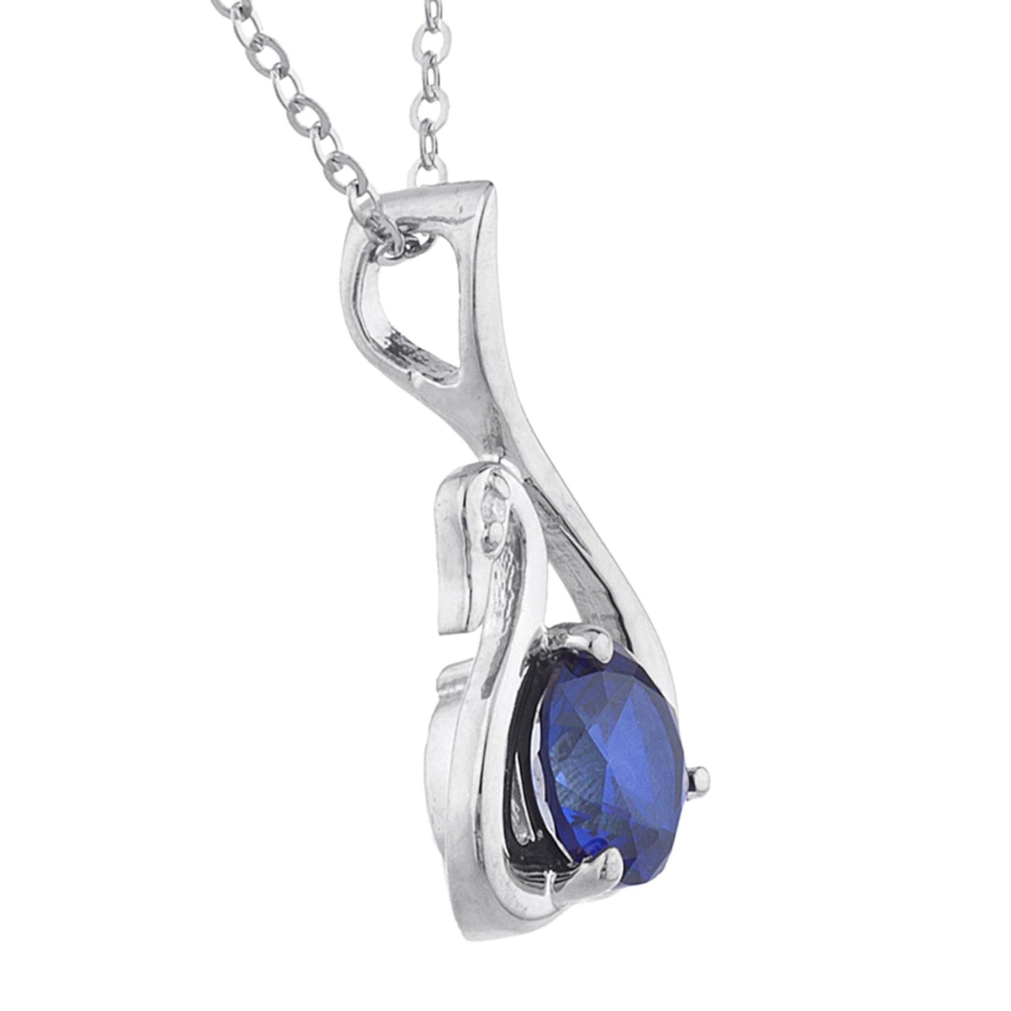 Blue Sapphire & Diamond Swan Pendant .925 Sterling Silver