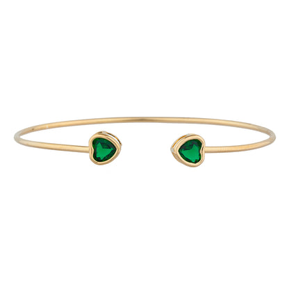 14Kt Gold Emerald Heart Bezel Bangle Bracelet