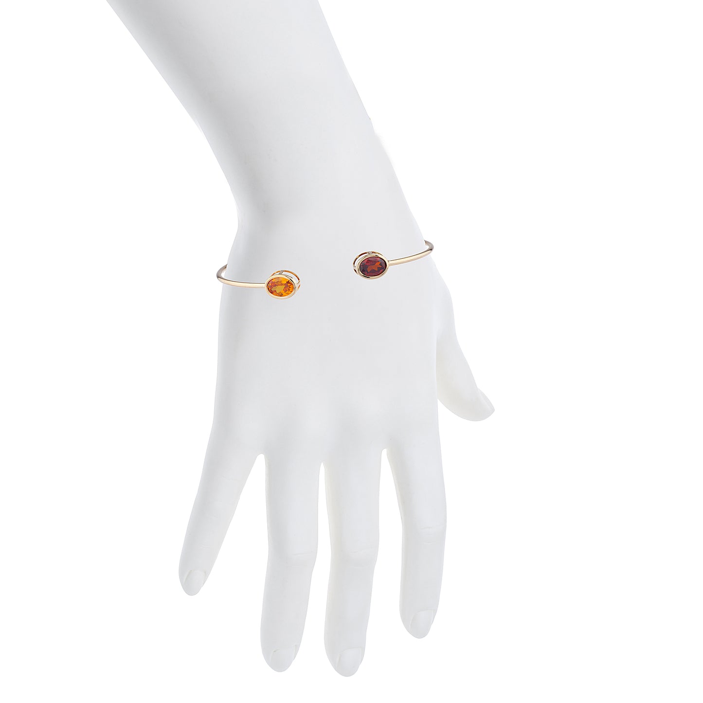 Orange Citrine & Garnet Oval Bezel Bangle Bracelet 14Kt Yellow Gold Plated Over .925 Sterling Silver