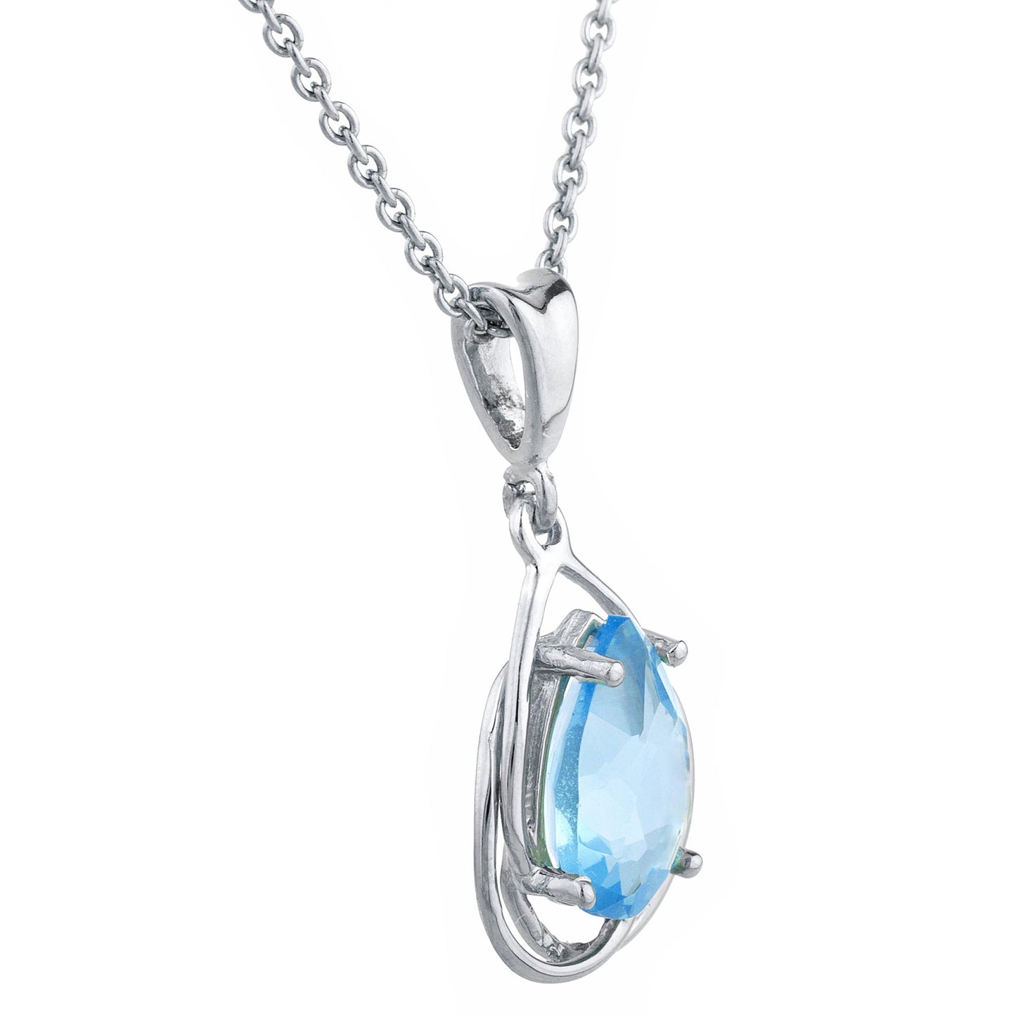 2 Ct Blue Topaz Pear Teardrop Design Pendant .925 Sterling Silver