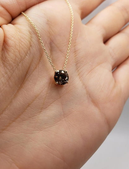 14Kt Gold Genuine Natural Chocolate Diamond Attached Pendant Necklace