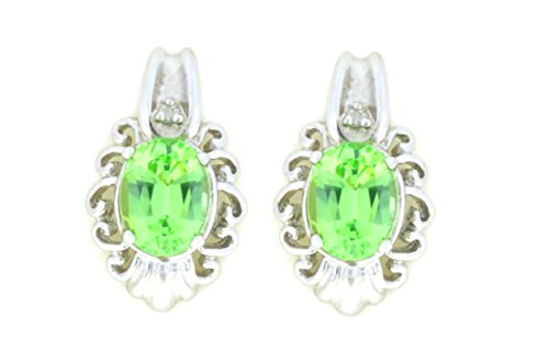 3 Ct Green Sapphire & Diamond Oval Stud Earrings .925 Sterling Silver