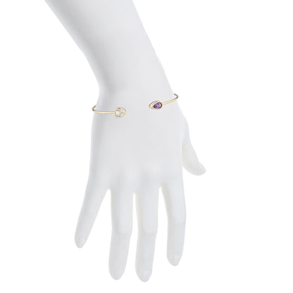 Aquamarine Heart & Amethyst Pear Bezel Bangle Bracelet 14Kt Yellow Gold Plated Over .925 Sterling Silver