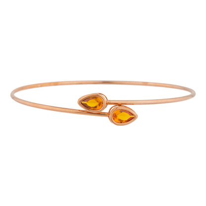 14Kt Rose Gold Plated Orange Citrine Pear Bezel Bangle Bracelet