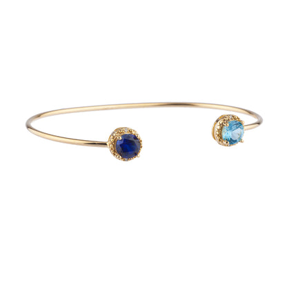 14Kt Gold Blue Sapphire & Blue Topaz Diamond Round Bangle Bracelet