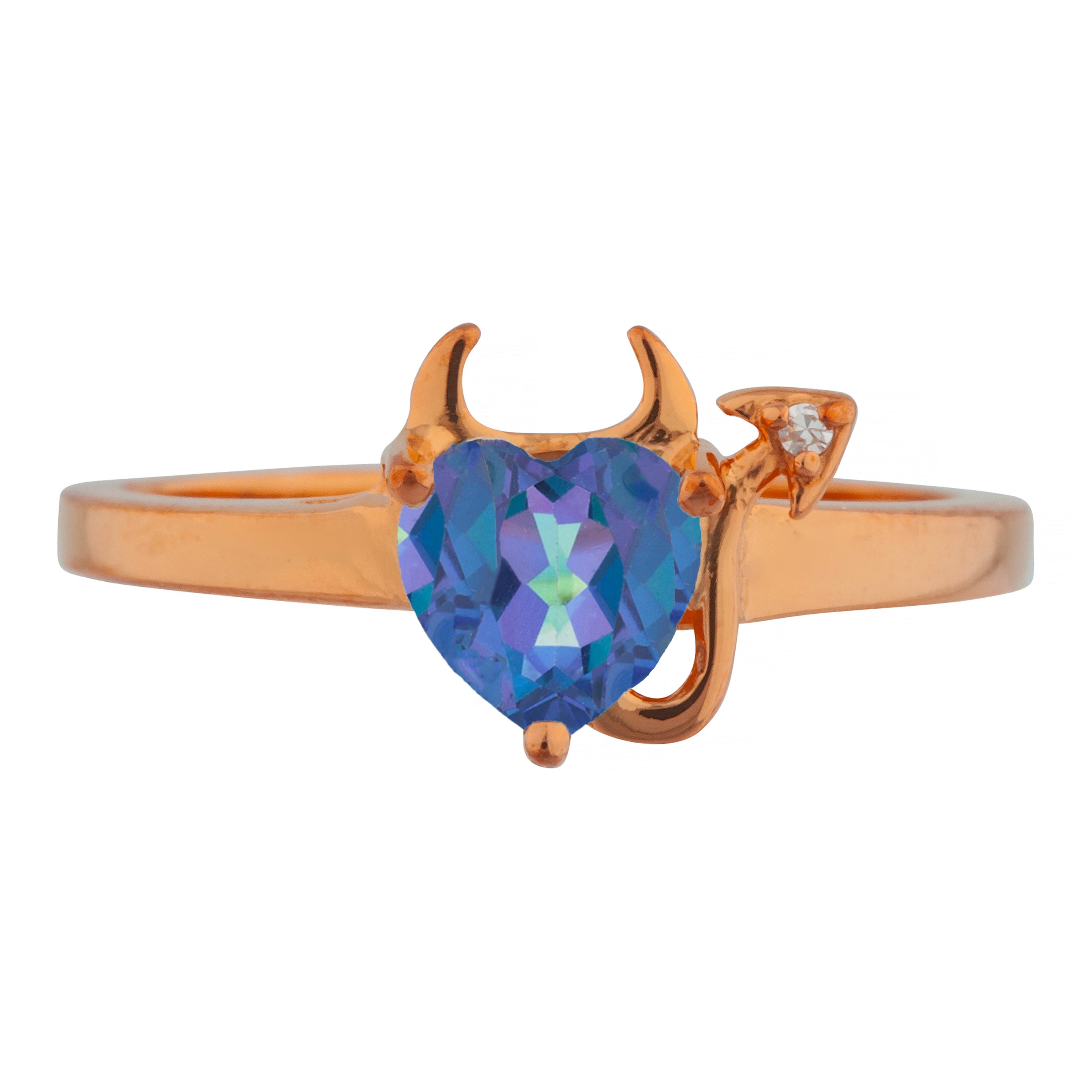 14Kt Gold Natural Blue Mystic Topaz & Diamond Devil Heart Ring