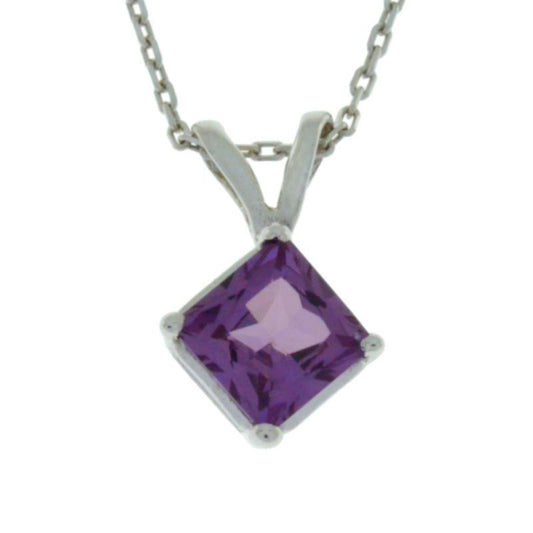 14Kt Gold Alexandrite Princess Cut Pendant Necklace