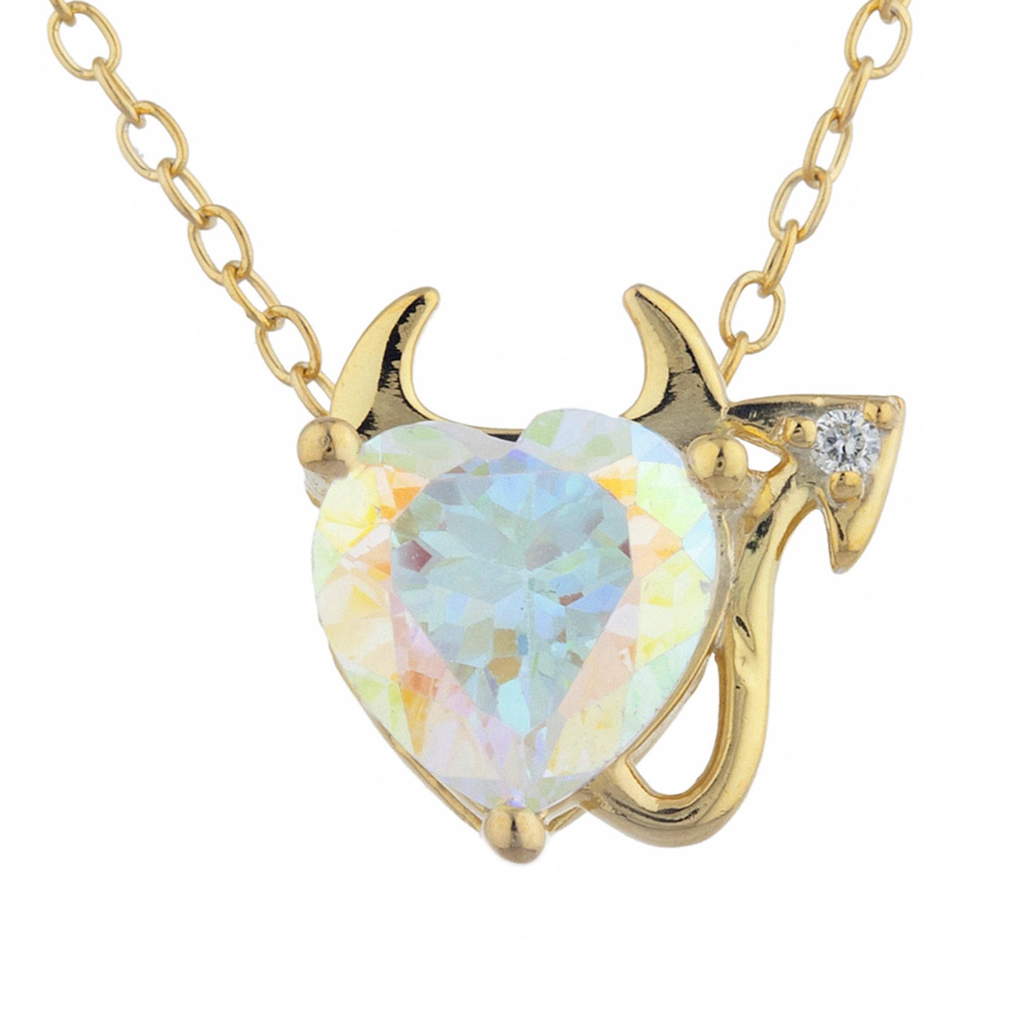 1.5 Ct Natural Mercury Mist Mystic Topaz & Diamond Devil Heart Pendant 14Kt Yellow Gold Silver