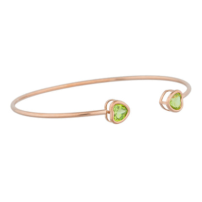 14Kt Gold Peridot Heart Bezel Bangle Bracelet