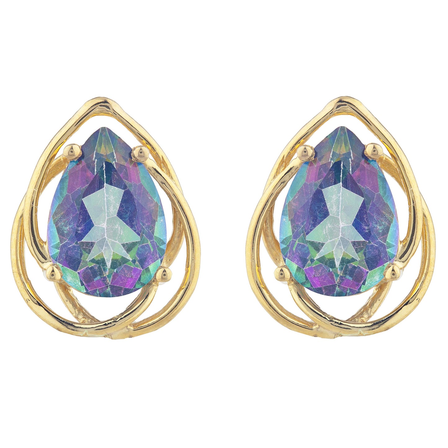 14Kt Gold 4 Ct Natural Mystic Topaz Pear Teardrop Design Stud Earrings