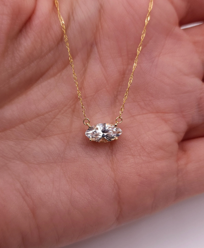 14Kt Gold White Sapphire Marquise Pendant Necklace