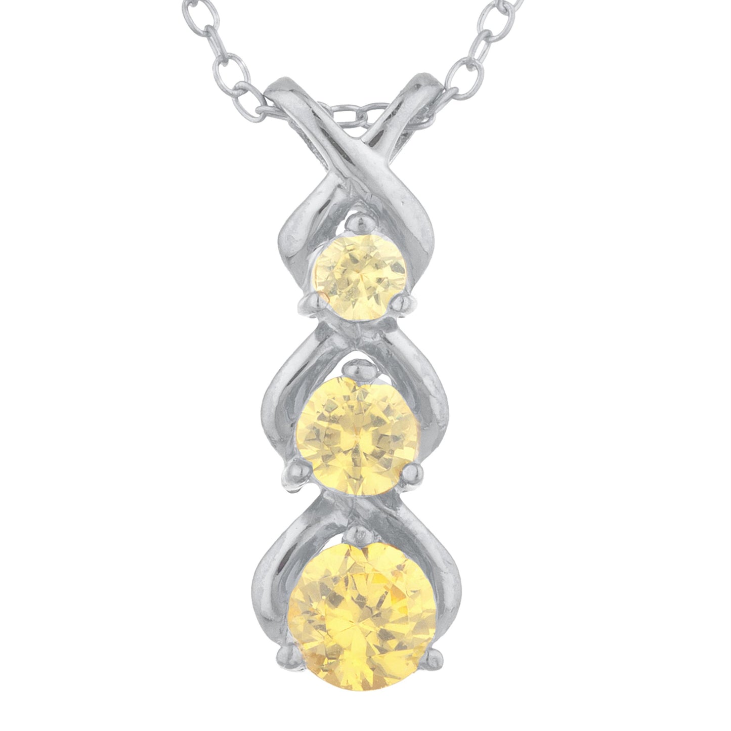 Yellow Citrine Round Past Present Future Pendant .925 Sterling Silver