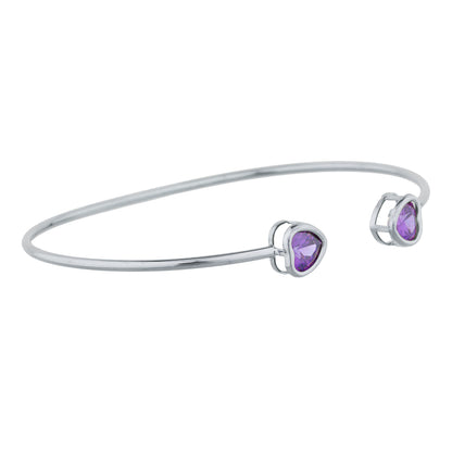 2 Ct Amethyst Heart Bezel Bangle Bracelet .925 Sterling Silver