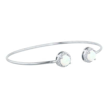 14Kt Gold Opal & Diamond Round Bangle Bracelet