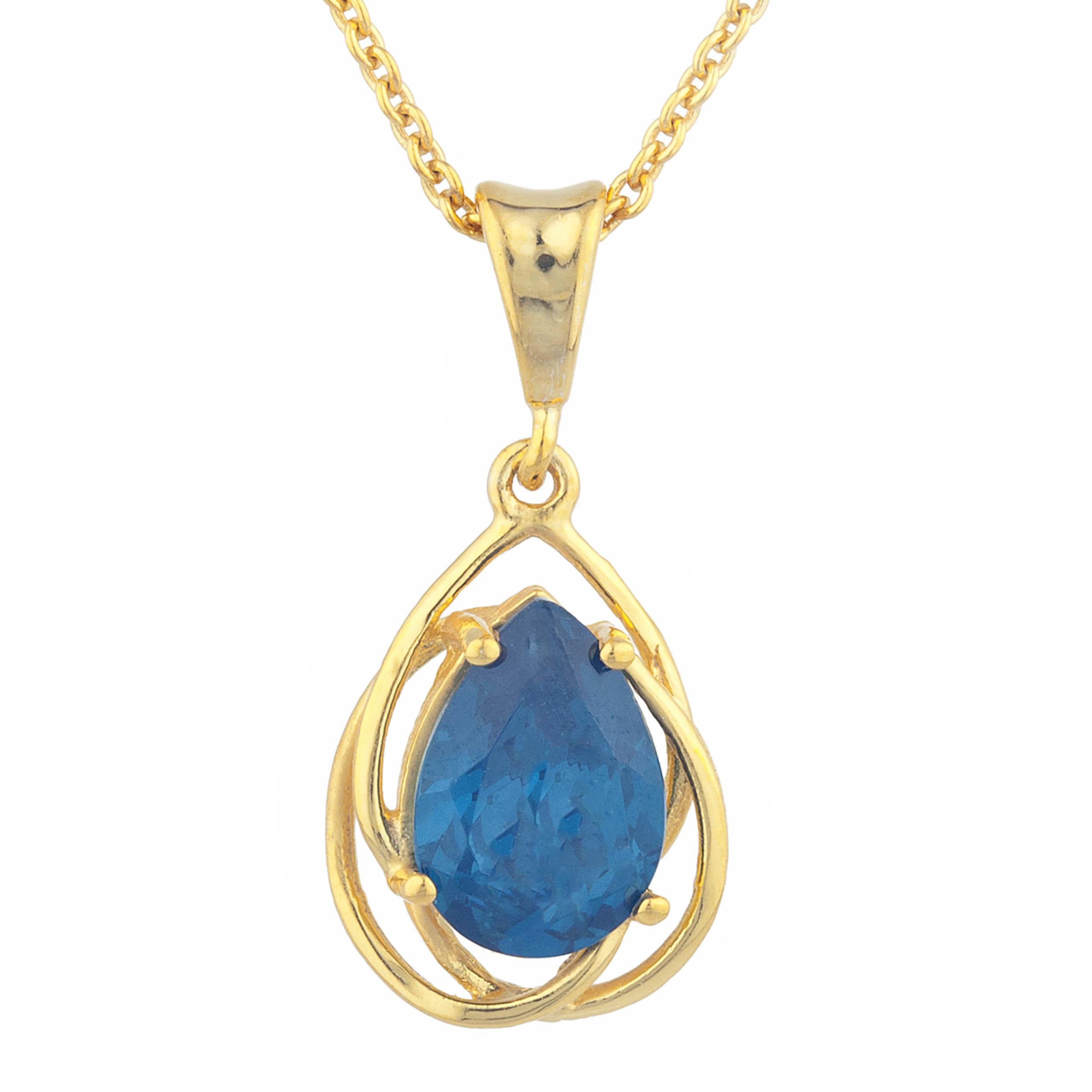14Kt Gold 2 Ct London Blue Topaz Pear Teardrop Design Pendant Necklace