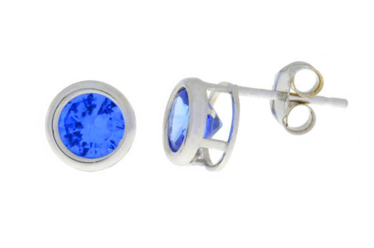 14Kt White Gold Tanzanite Bezel Round Stud Earrings