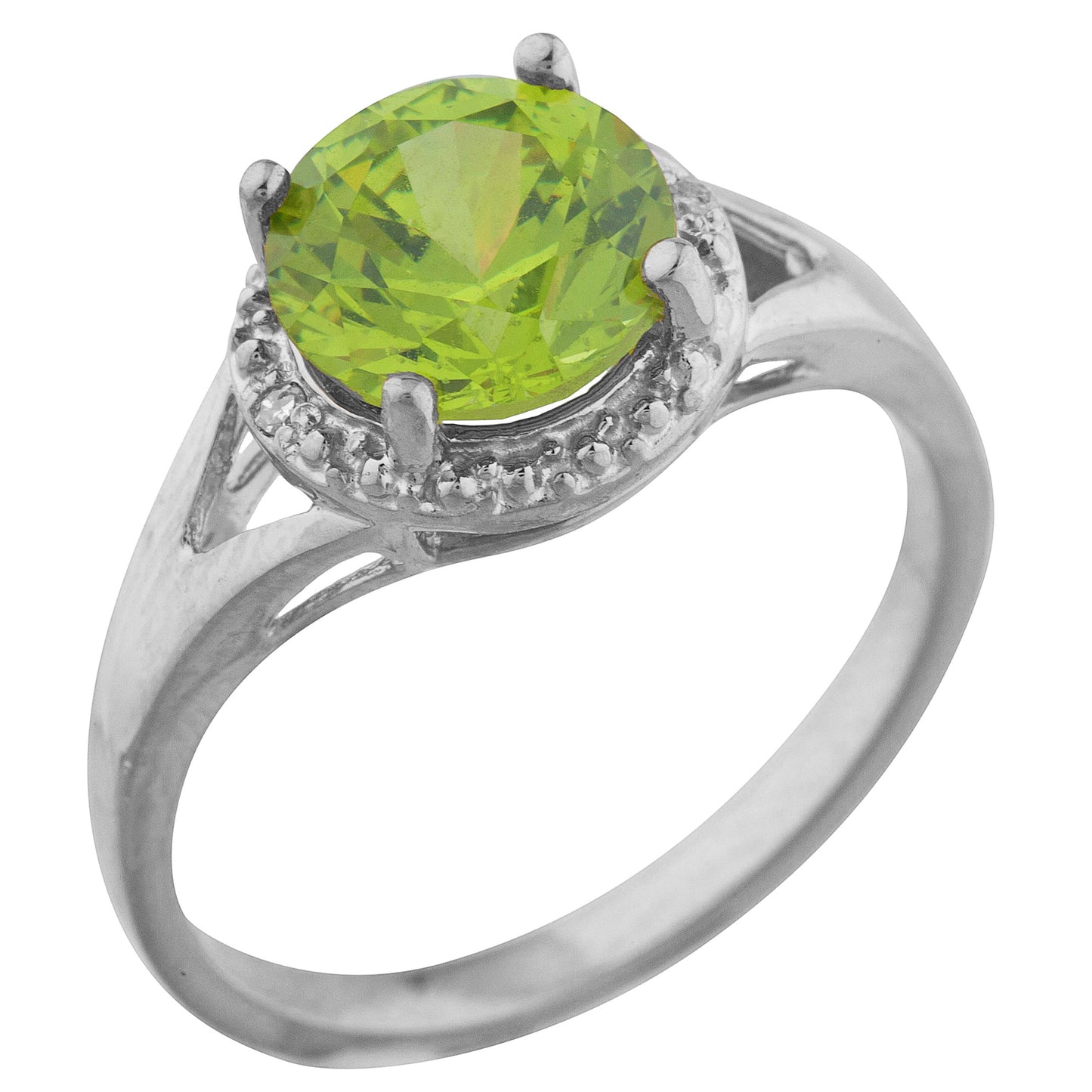 14Kt Gold 2 Ct Peridot & Diamond Halo Design Round Ring