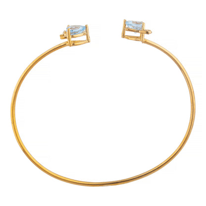 14Kt Gold Genuine Aquamarine & Diamond Devil Heart Bangle Bracelet