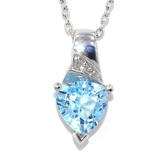 14Kt Gold 1.5 Ct Aquamarine & Diamond Trillion Pendant Necklace