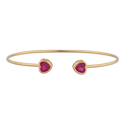 14Kt Yellow Gold Plated Created Ruby Heart Bezel Bangle Bracelet