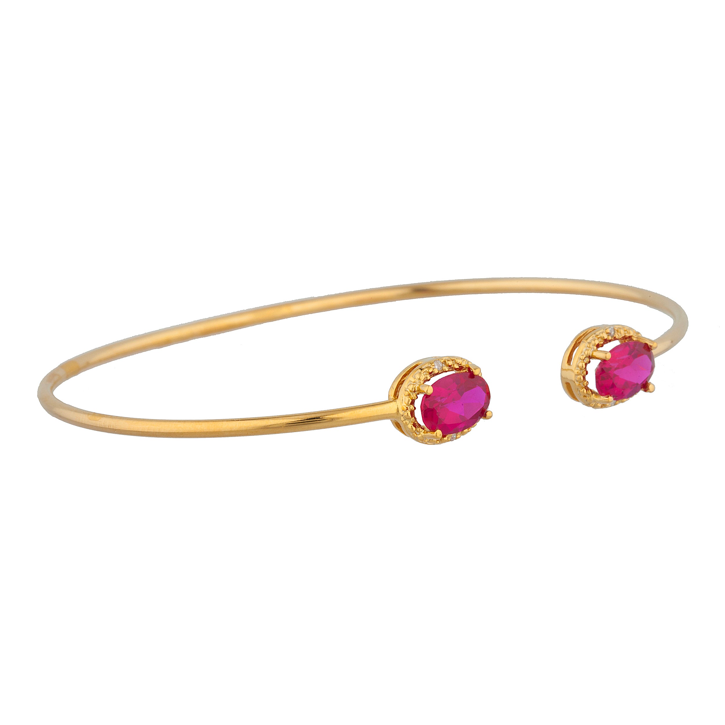14Kt Gold Created Ruby & Diamond Oval Bangle Bracelet