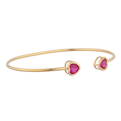 14Kt Yellow Gold Plated Created Ruby Heart Bezel Bangle Bracelet