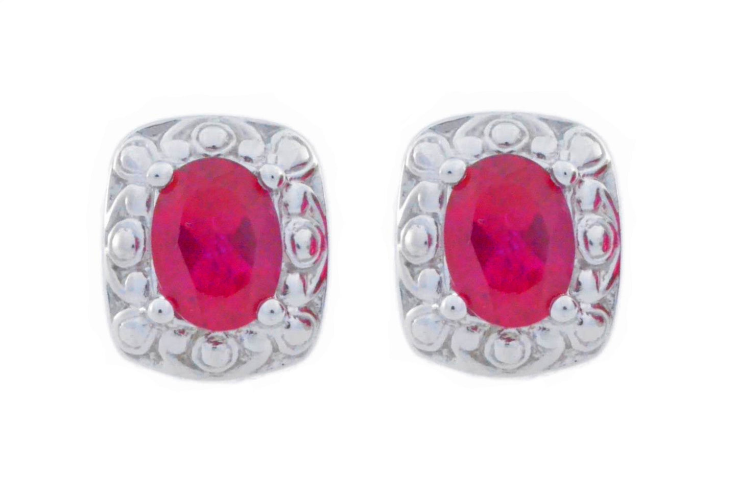 3 Ct Created Ruby Oval Stud Earrings .925 Sterling Silver