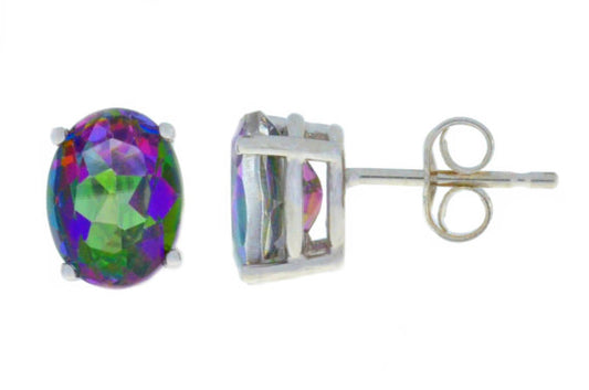 14Kt White Gold Mystic Topaz Oval Stud Earrings