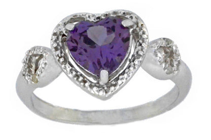 1.5 Ct Alexandrite & Diamond Heart Ring .925 Sterling Silver Rhodium Finish