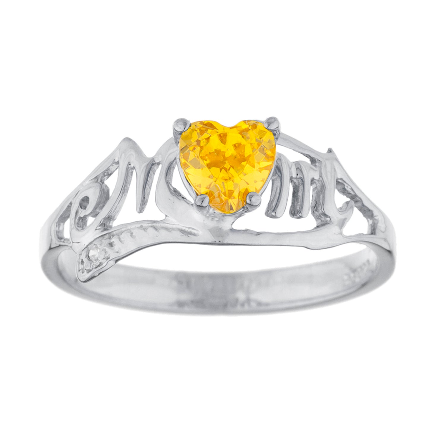 14Kt Gold Yellow Citrine & Diamond Heart Mom Ring