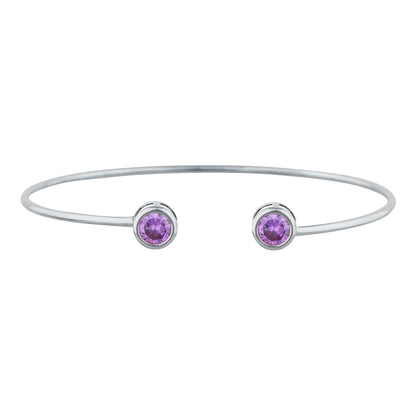 2 Ct Amethyst Round Bezel Bangle Bracelet .925 Sterling Silver