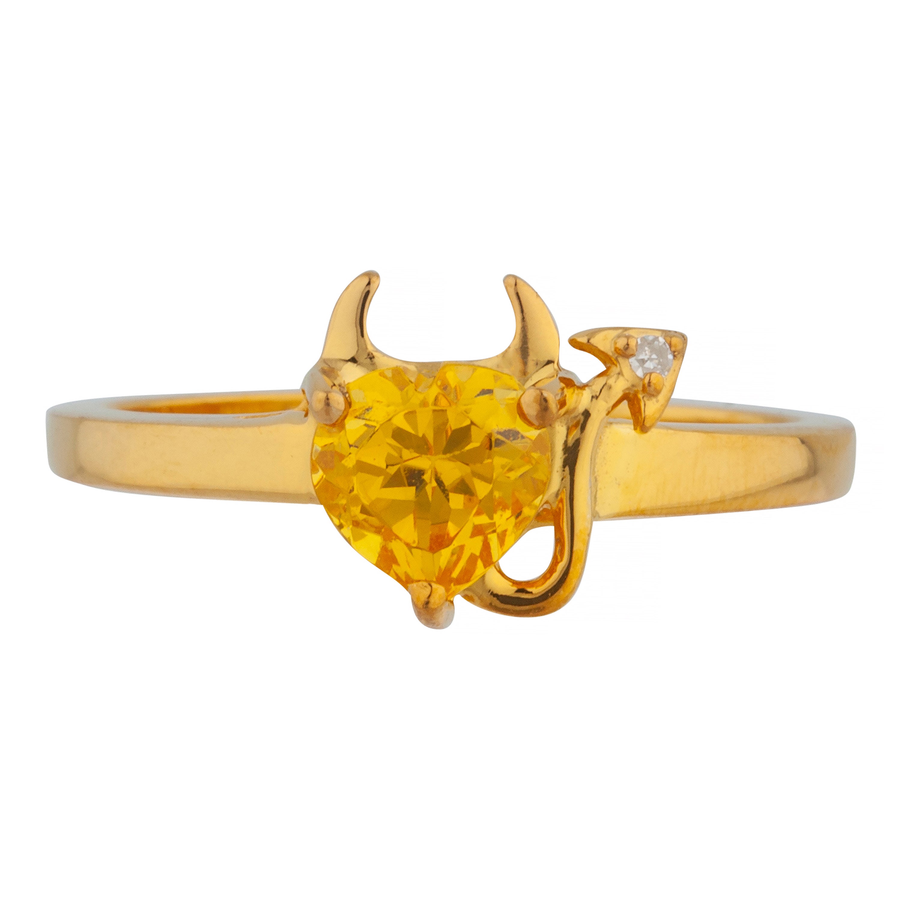 14Kt Gold Yellow Citrine & Diamond Devil Heart Ring