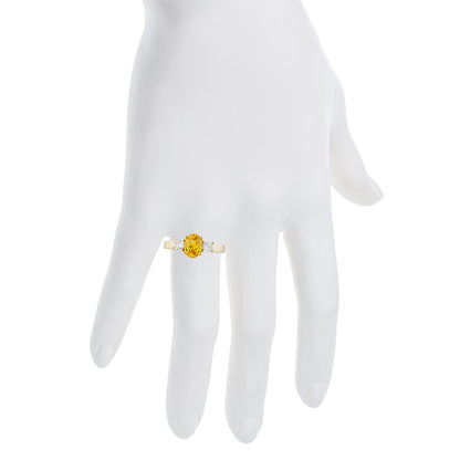 14Kt Gold 2 Ct Yellow Citrine & Zirconia Oval Ring