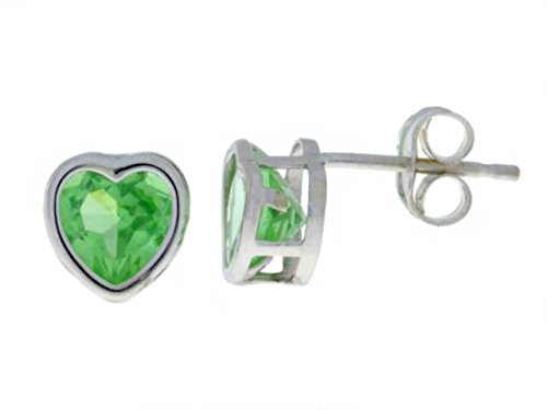 2 Ct Green Sapphire Heart Bezel Stud Earrings .925 Sterling Silver