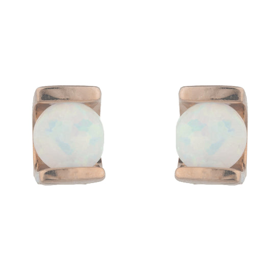 14Kt Rose Gold Plated Opal Half Channel Stud Earrings