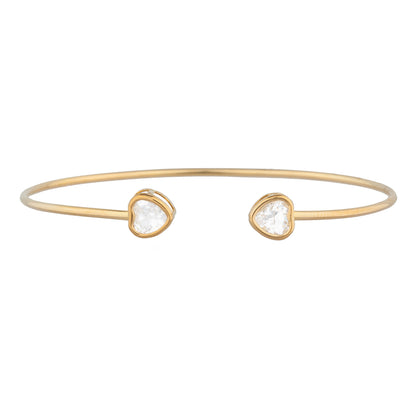 14Kt Yellow Gold Plated White Sapphire Heart Bezel Bangle Bracelet