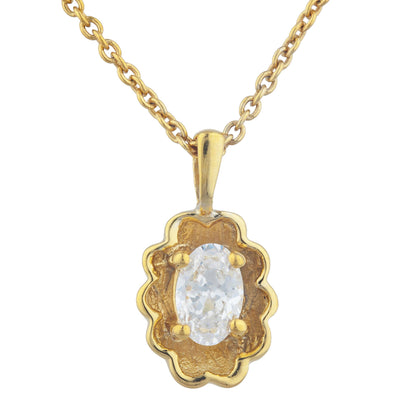 14Kt Yellow Gold Plated White Sapphire Oval Design Pendant