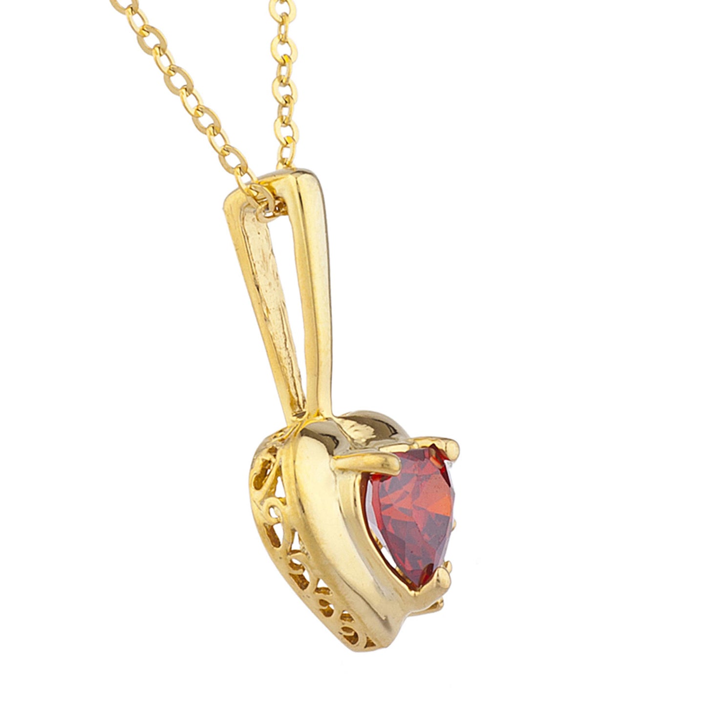 14Kt Yellow Gold Plated Garnet & Diamond Heart Pendant