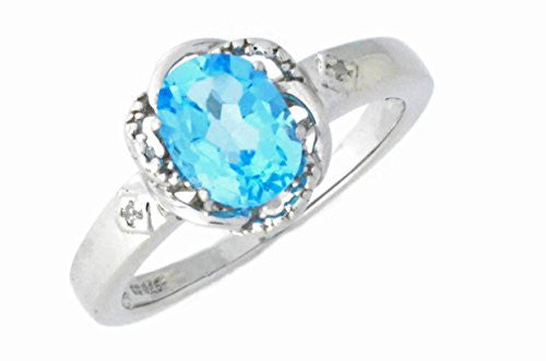 2 Ct Blue Topaz & Diamond Oval Ring .925 Sterling Silver Rhodium Finish