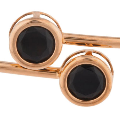 14Kt Rose Gold Plated Genuine Black Onyx Round Bezel Bangle Bracelet