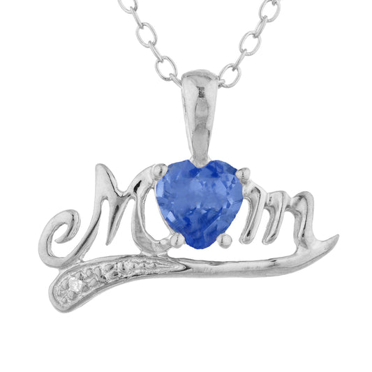 0.50 Ct Tanzanite & Diamond Heart Mom Pendant .925 Sterling Silver