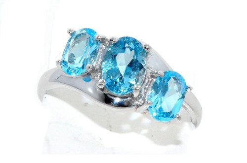 2 Ct Blue Topaz Oval Ring .925 Sterling Silver Rhodium Finish