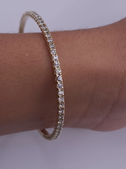 14Kt Gold 2.75 Ct Genuine Natural Diamond Flexible Bangle