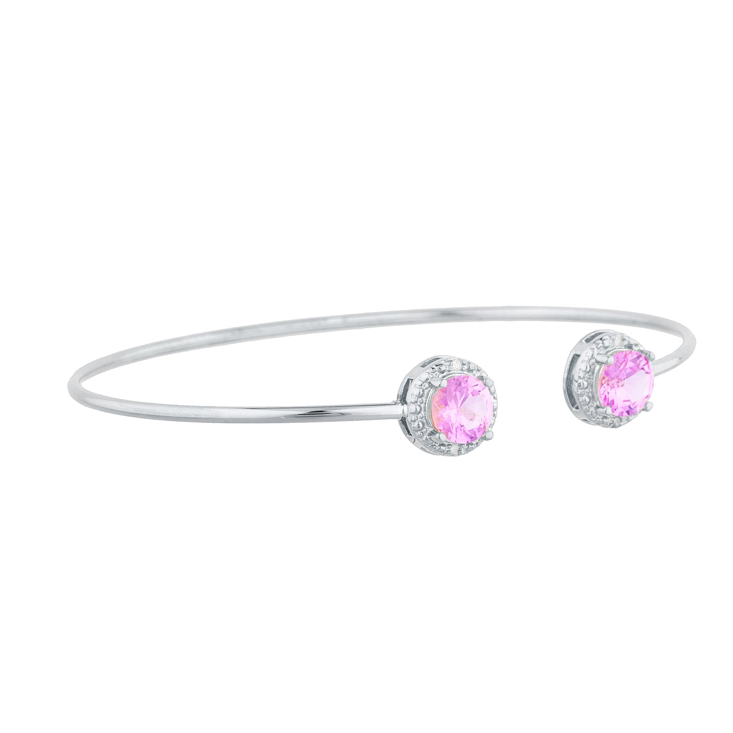 14Kt Gold Pink Sapphire & Diamond Round Bangle Bracelet