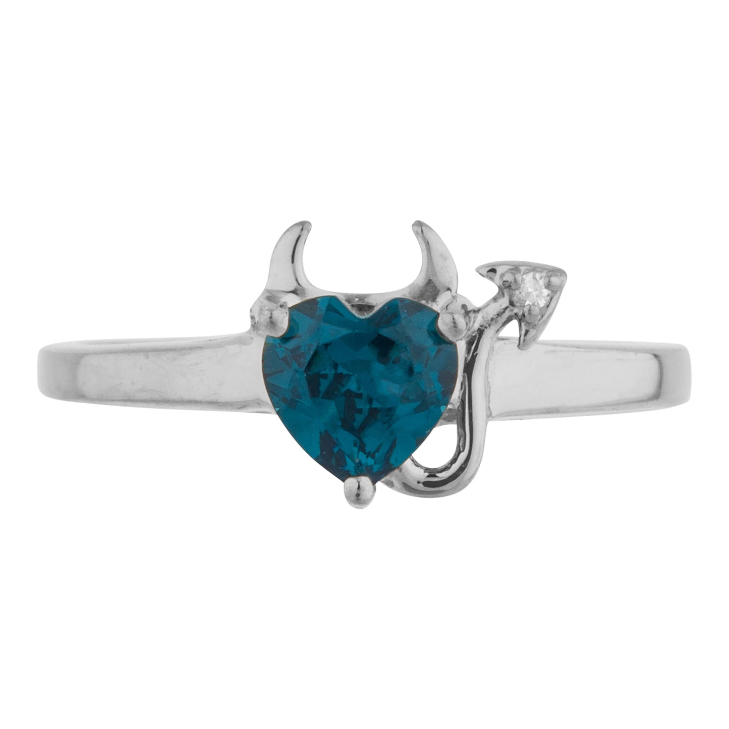 London Blue Topaz & Diamond Devil Heart Ring 14Kt Yellow Gold Rose Gold Silver