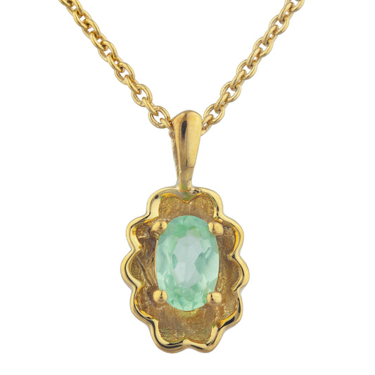 14Kt Yellow Gold Plated Green Sapphire Oval Design Pendant