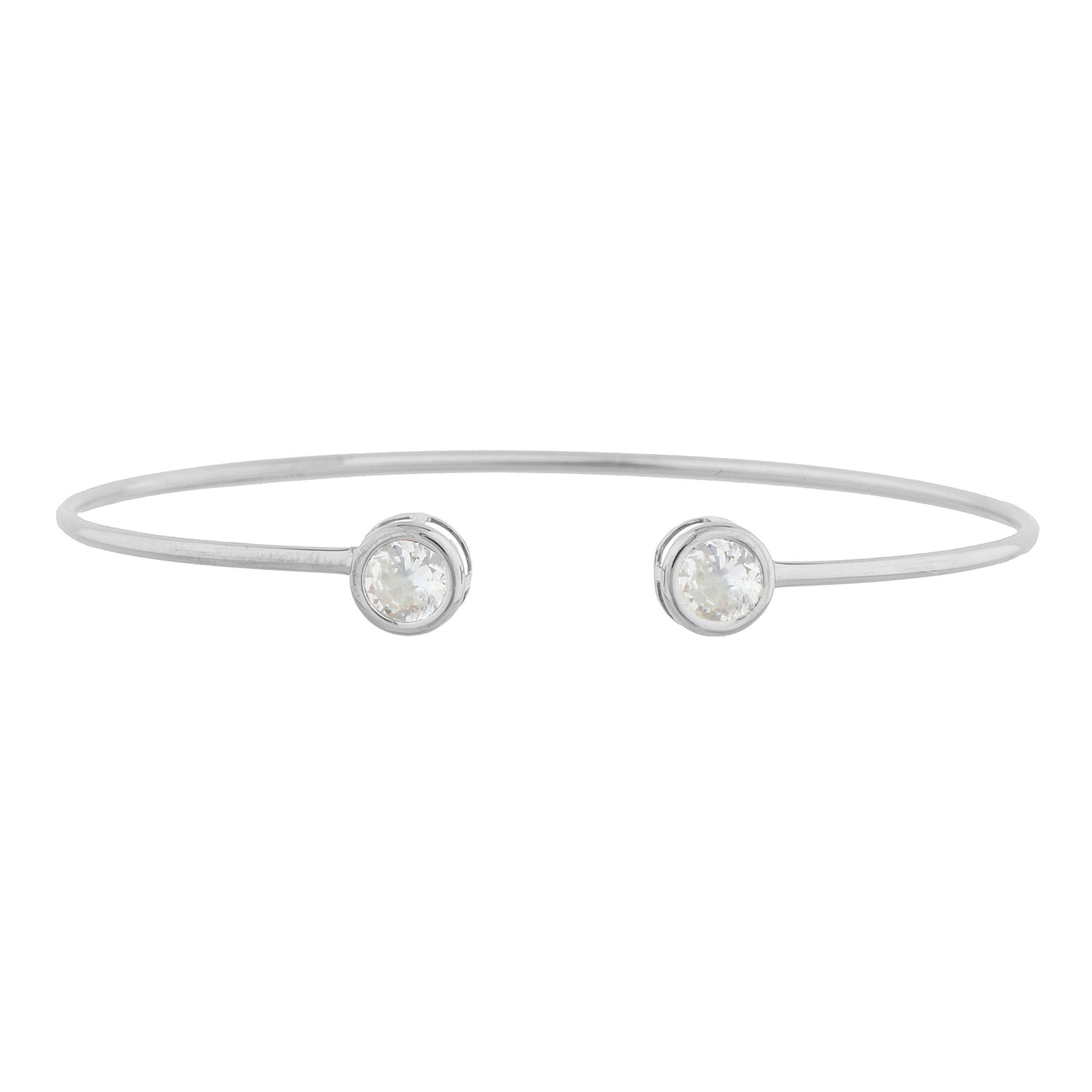 14Kt Gold White Sapphire Round Bezel Bangle Bracelet