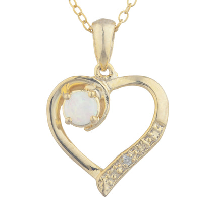 14Kt Yellow Gold Plated Opal & Diamond Heart Pendant